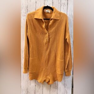 Free People Mustard Ribbed Long Sleeve Top